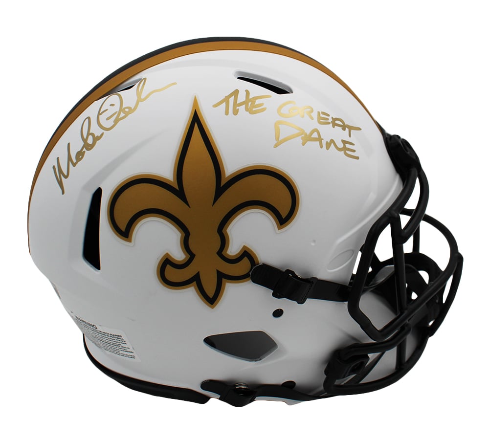 22421 Morten Andersen Signed   Orleans Saints Speed Authentic Lunar Helmet with The Great Dane Inscription