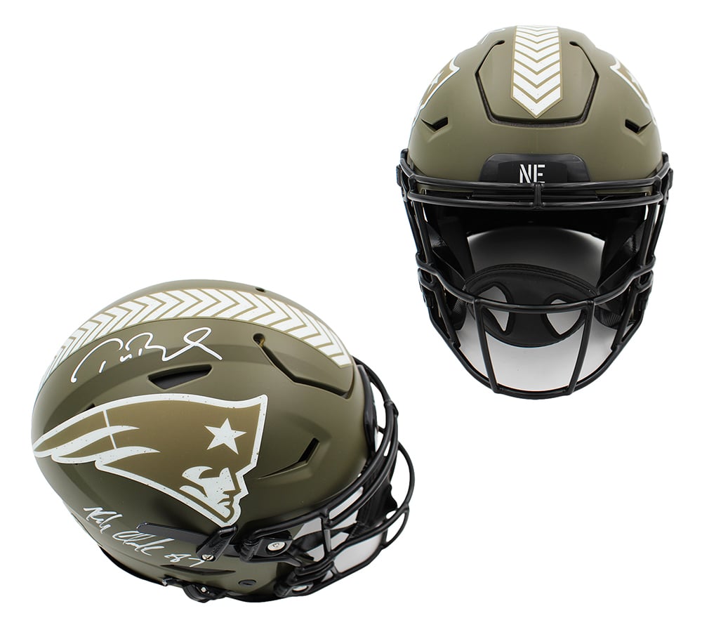 23463 Tom Brady & Rob Gronkowski Signed   England Patriots Speed Flex Authentic Salute to Service NFL Helmet