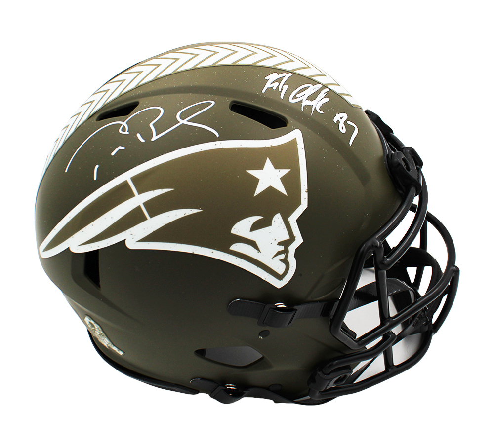 23464 Tom Brady & Rob Gronkowski Signed   England Patriots Speed Authentic Salute to Service NFL Helmet