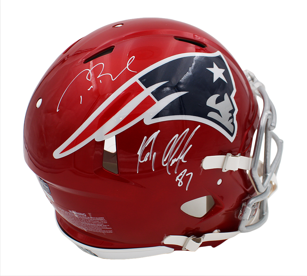 23465 Tom Brady & Rob Gronkowski Signed   England Patriots Speed Authentic Flash NFL Helmet