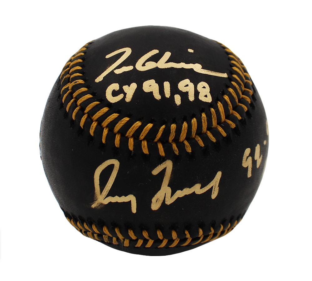 24128 Tom Glavine & Greg Maddux Signed Atlanta Rawlings OML Black MLB Baseball with CY 91, 98 & 92-95 CY Inscriptions