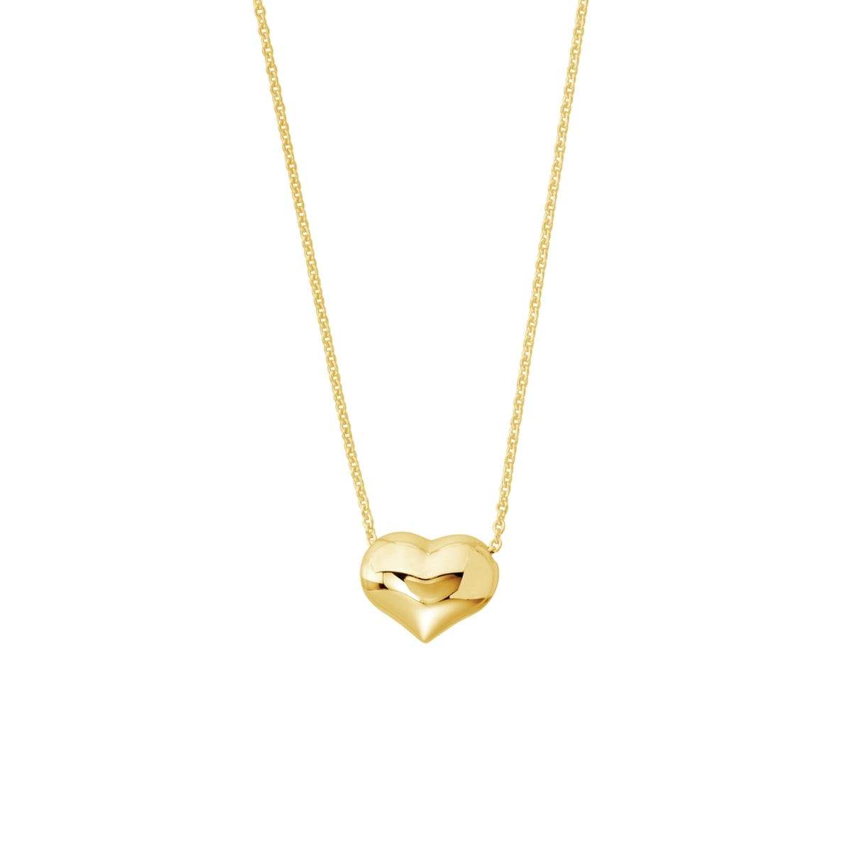 UBS015034750-14Y-18 14K Yellow Gold Puffed Heart Necklace with Extender & Lobster Lock