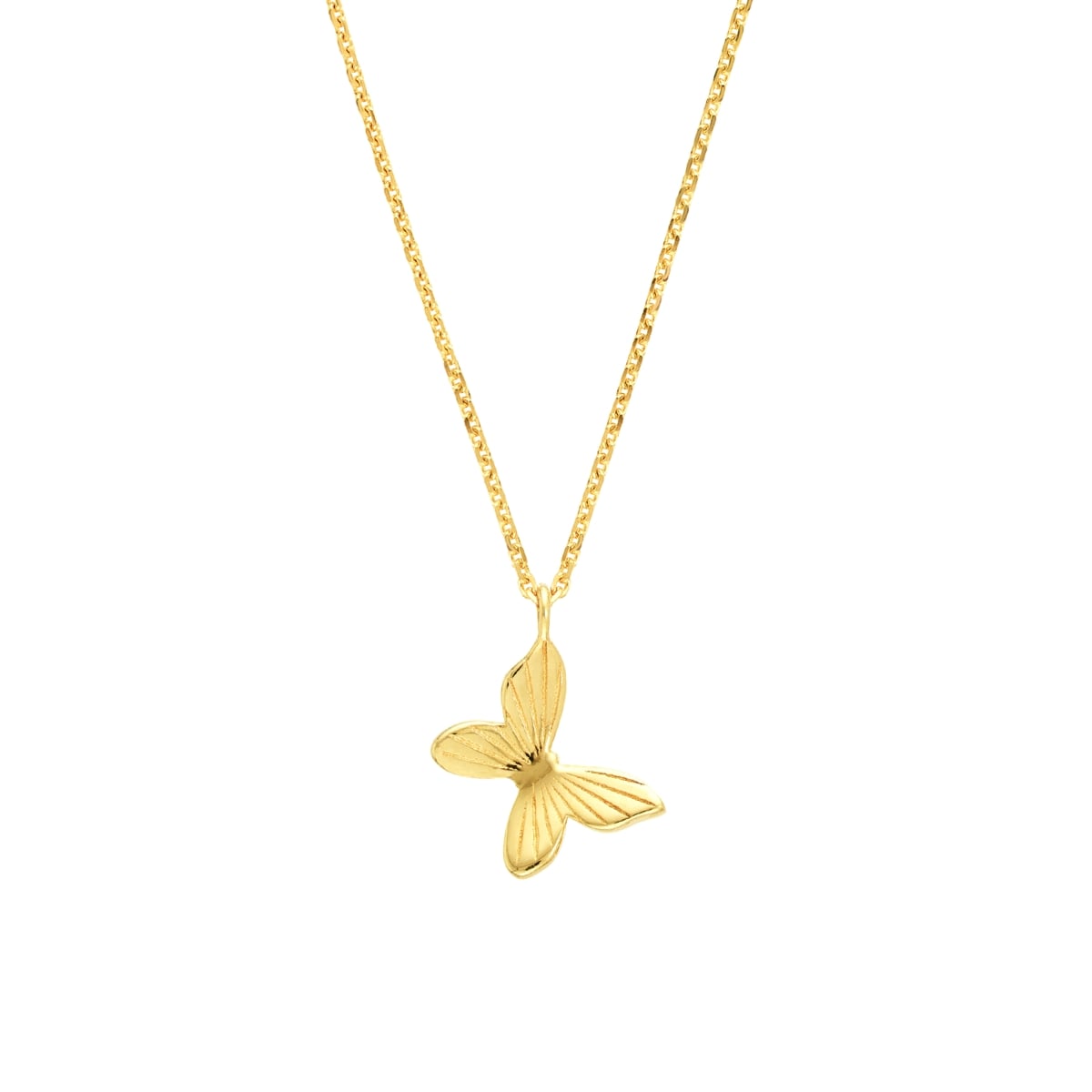 UBS015038072-14Y-18 14K Yellow Gold Lined Butterfly Adjustable Necklace with Spring Ring Closure