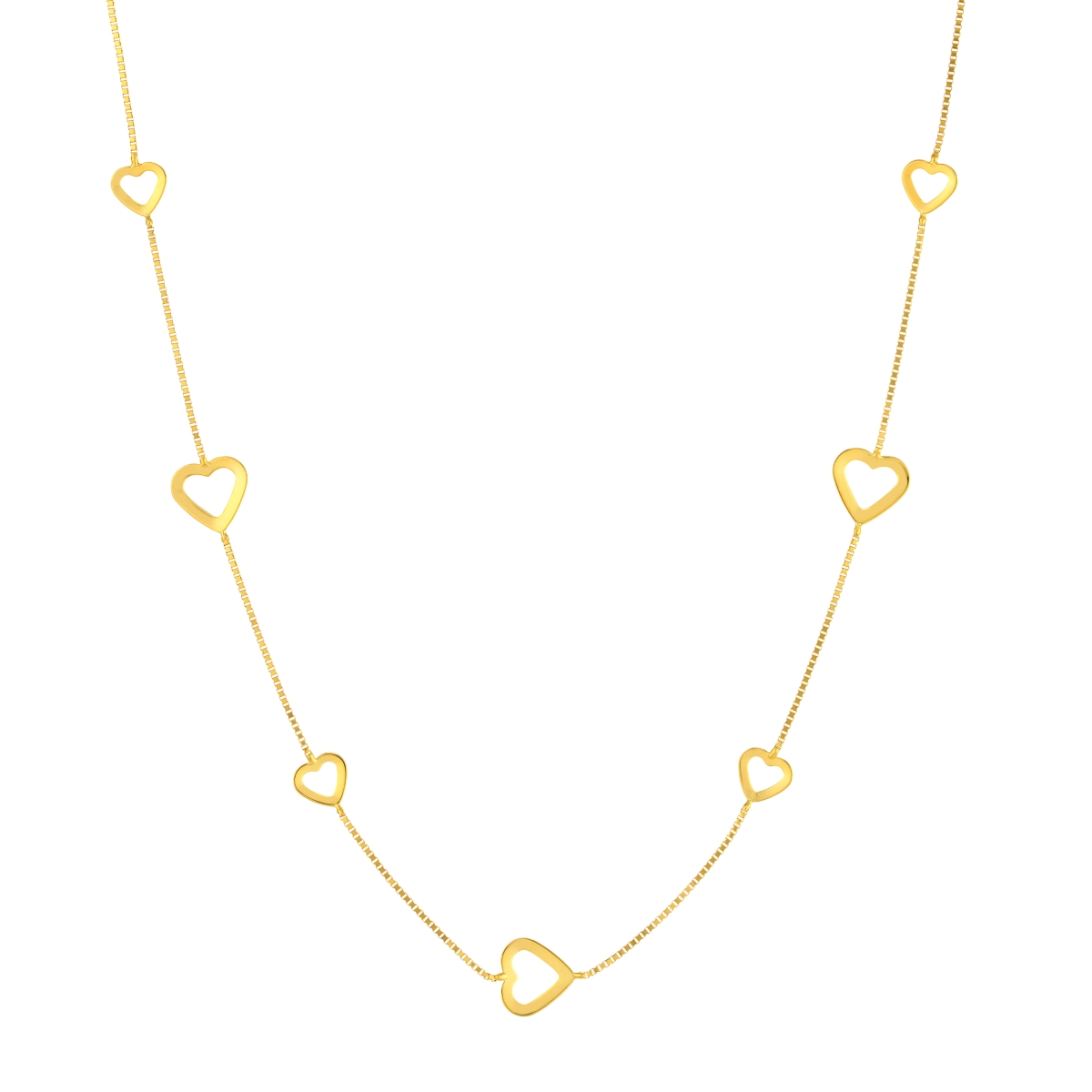 UBS015007957-14Y-17 14K Yellow Gold Box Chain Alternating Small & Large Open Heart Necklace