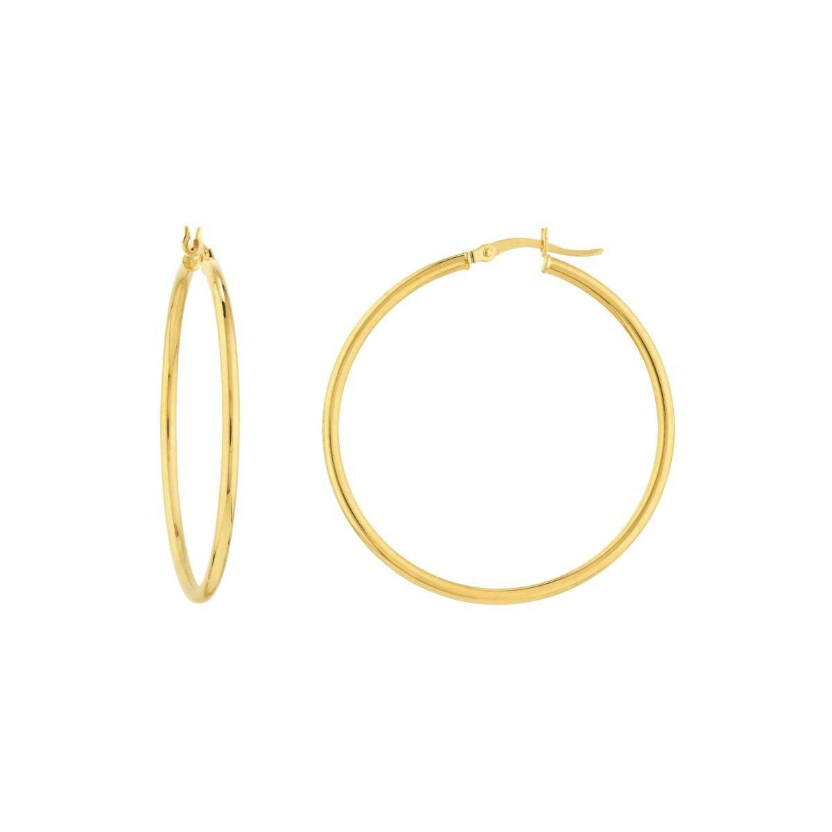 UBS014001742-10Y 10K Yellow Gold 2 x 40 mm Round Tube Polished Hoop Earring with Hinge Clasp