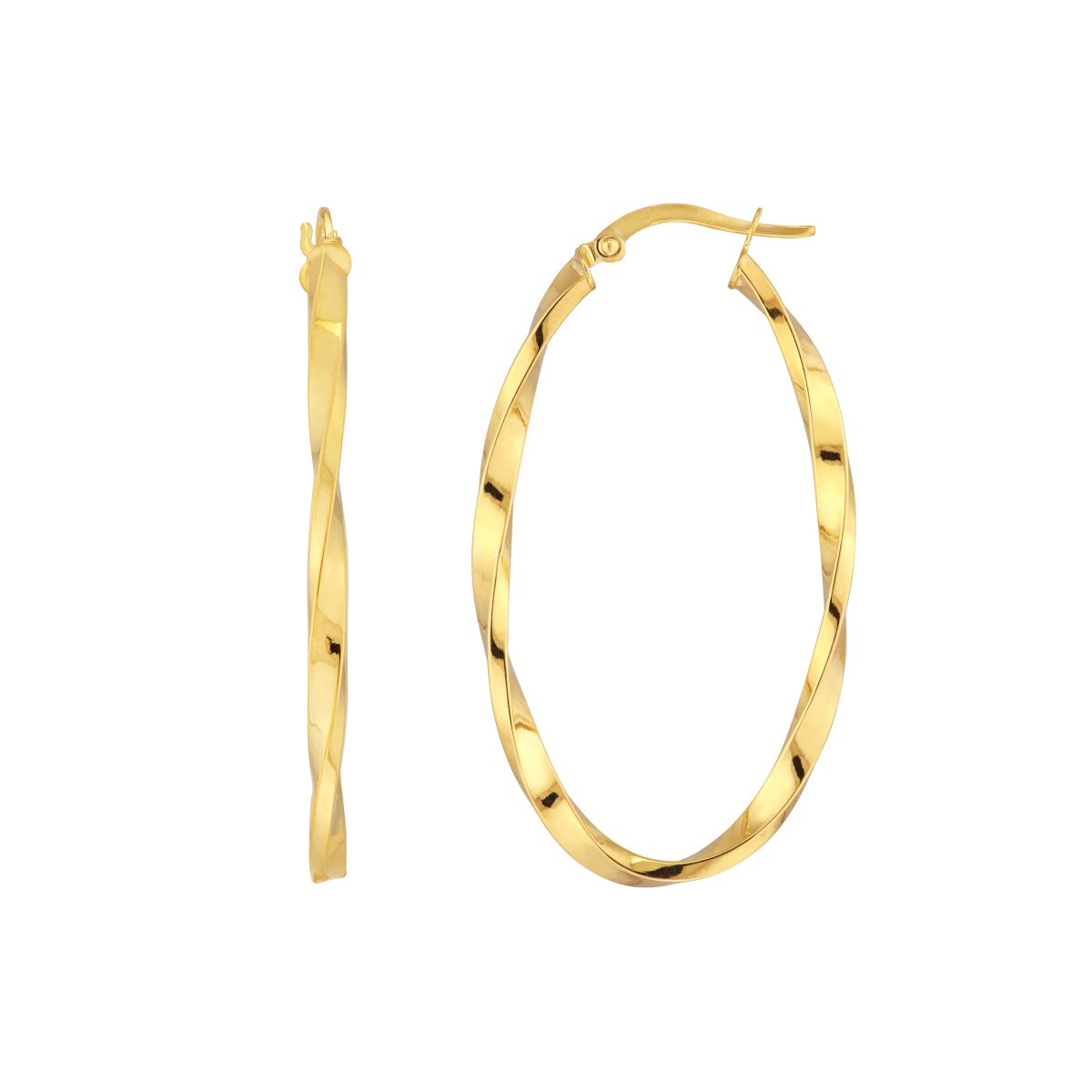 UBS014000670-14Y 14K Yellow Gold Oval Flat Sided Twist Hoop Earrings with Hinge Closure