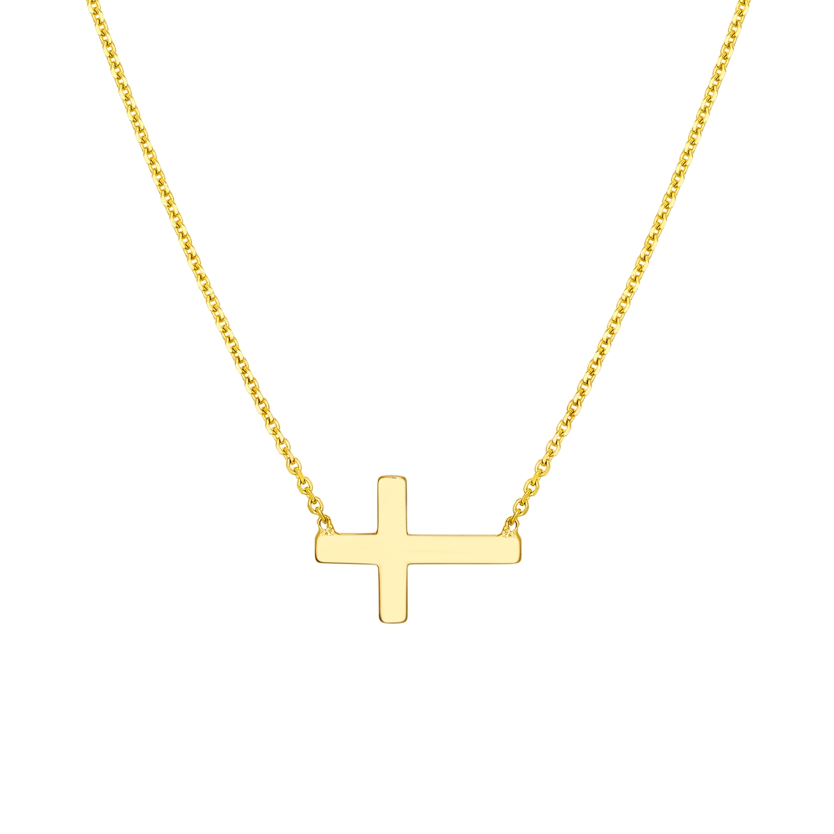 UBS015023186-14Y-18 14K Yellow Gold E2W Adjustable Mini Cross Necklace Diamond Cut Cable Chain with Lobster Lock