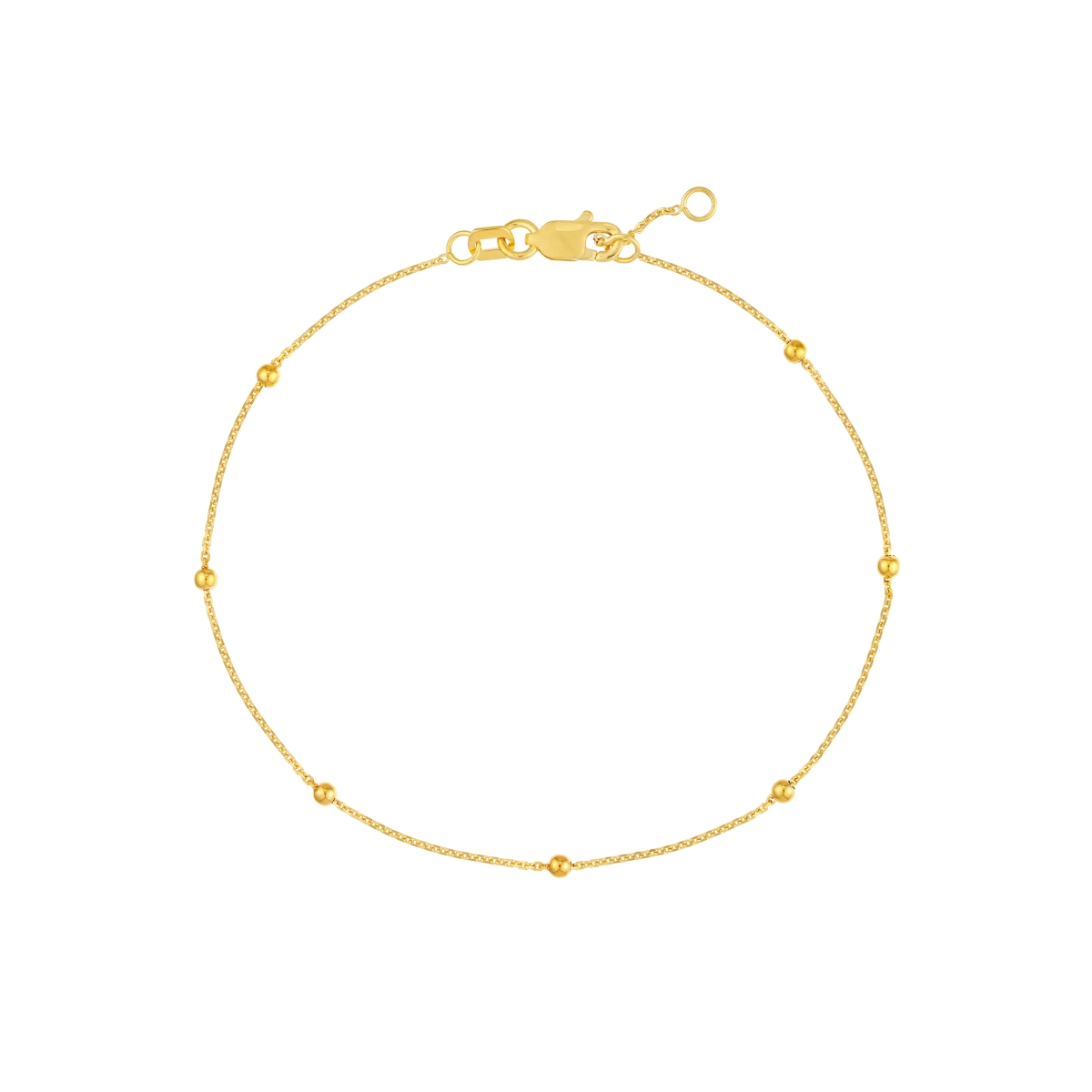 UBS015036238-14Y-7.50 14K Yellow Gold 2 mm Bead Station Bracelet Diamond Cut Cable Chain with Lobster Lock