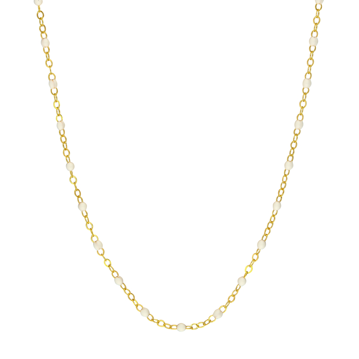 UBS015038981-14Y-7.50 14K Yellow Gold White Enamel Bead Bracelet On Adjustable Piatto Chain with Spring Ring Closure