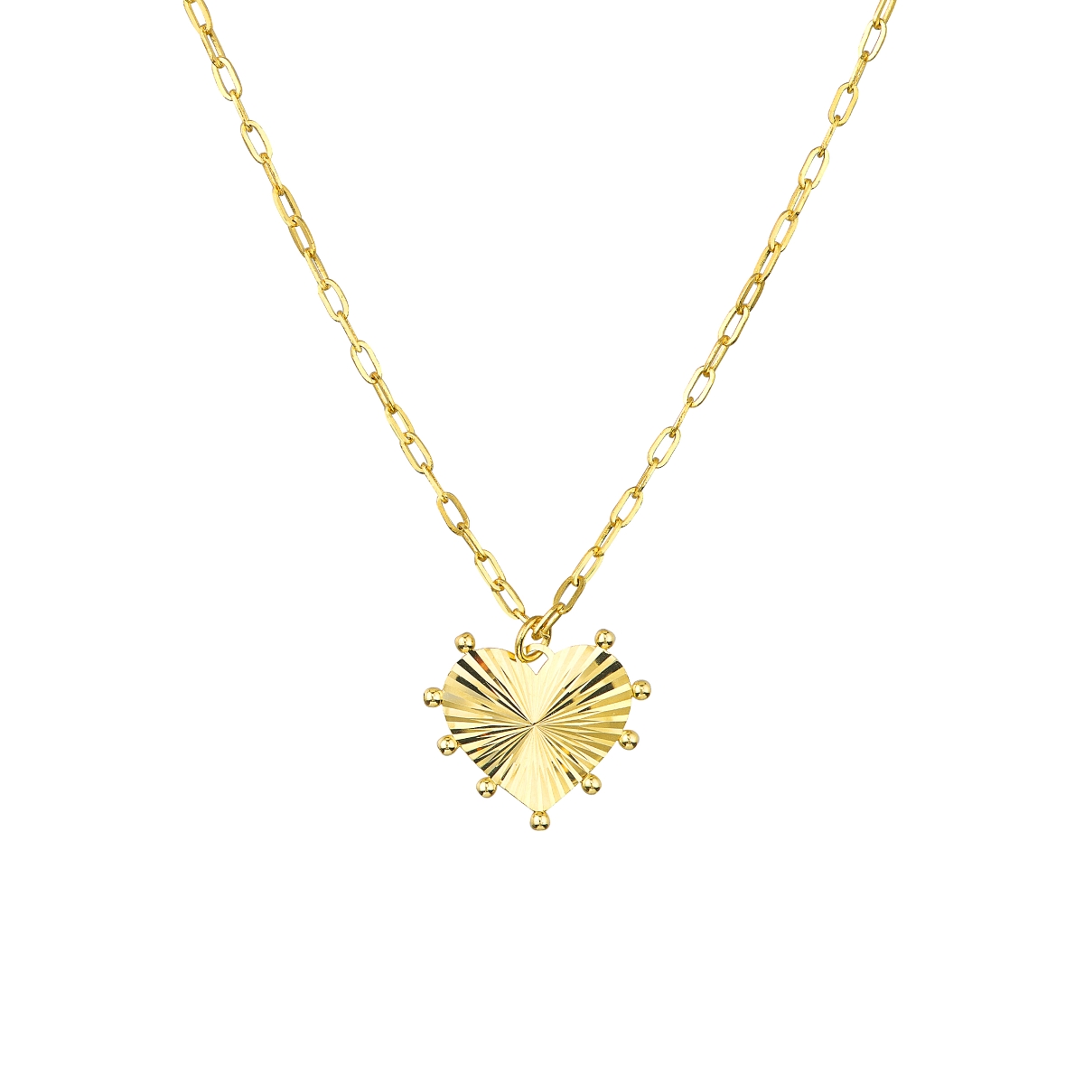 UBS015039475-14Y-22 14K Yellow Gold Bead-Trim Fluted Heart Medallion Necklace with Lobster Lock
