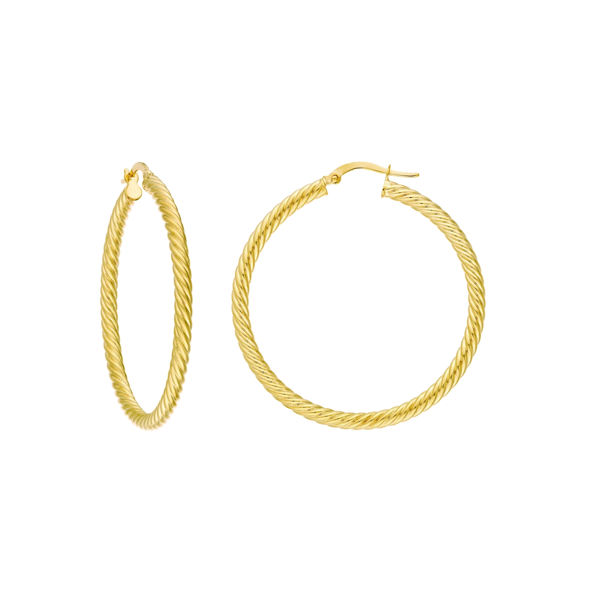 UBS014004256-14Y 14K Yellow Gold 3 x 40 mm Rope Twist Hoop Earrings with Hinge Clasp