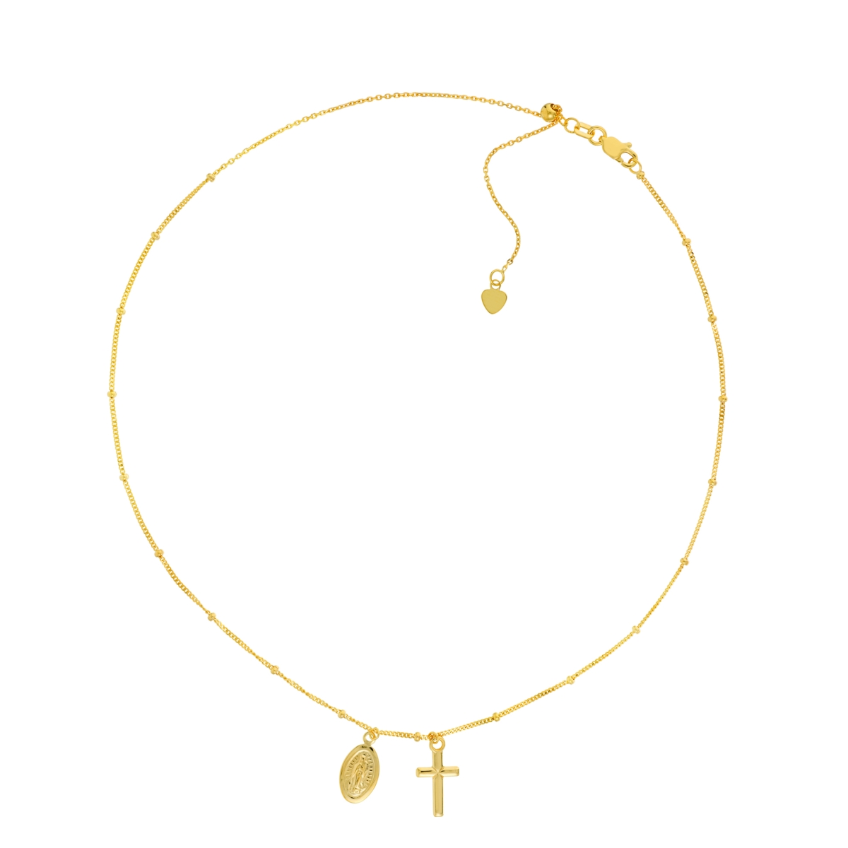 UBS015029492-14Y-16 14K Yellow Gold Mary & Cross Dangles Adjustable Slider Bead Choker with Lobster Lock