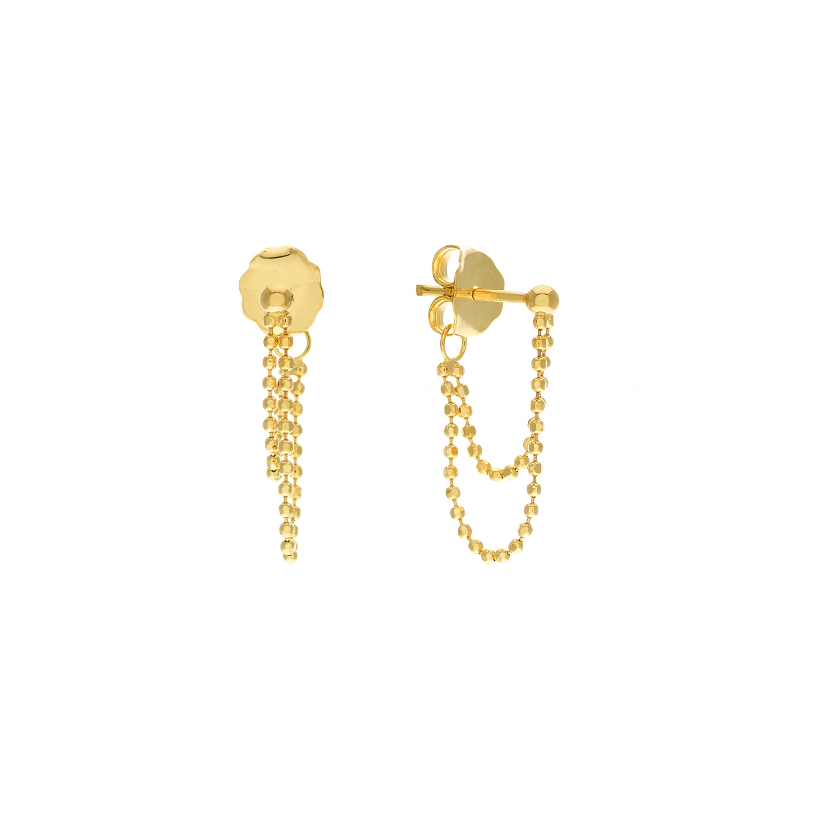 UBS015035862-14Y 14K Yellow Gold Draped Double Bead Chain Front-To-Back Post Earrings