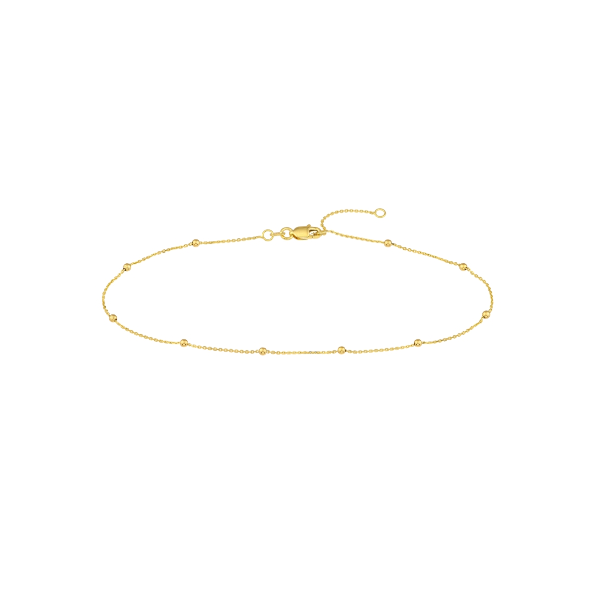 UBS015039360-14Y-10 14K Yellow Gold 2 mm Bead Cable Chain Anklet Adjustable with Lobster Lock