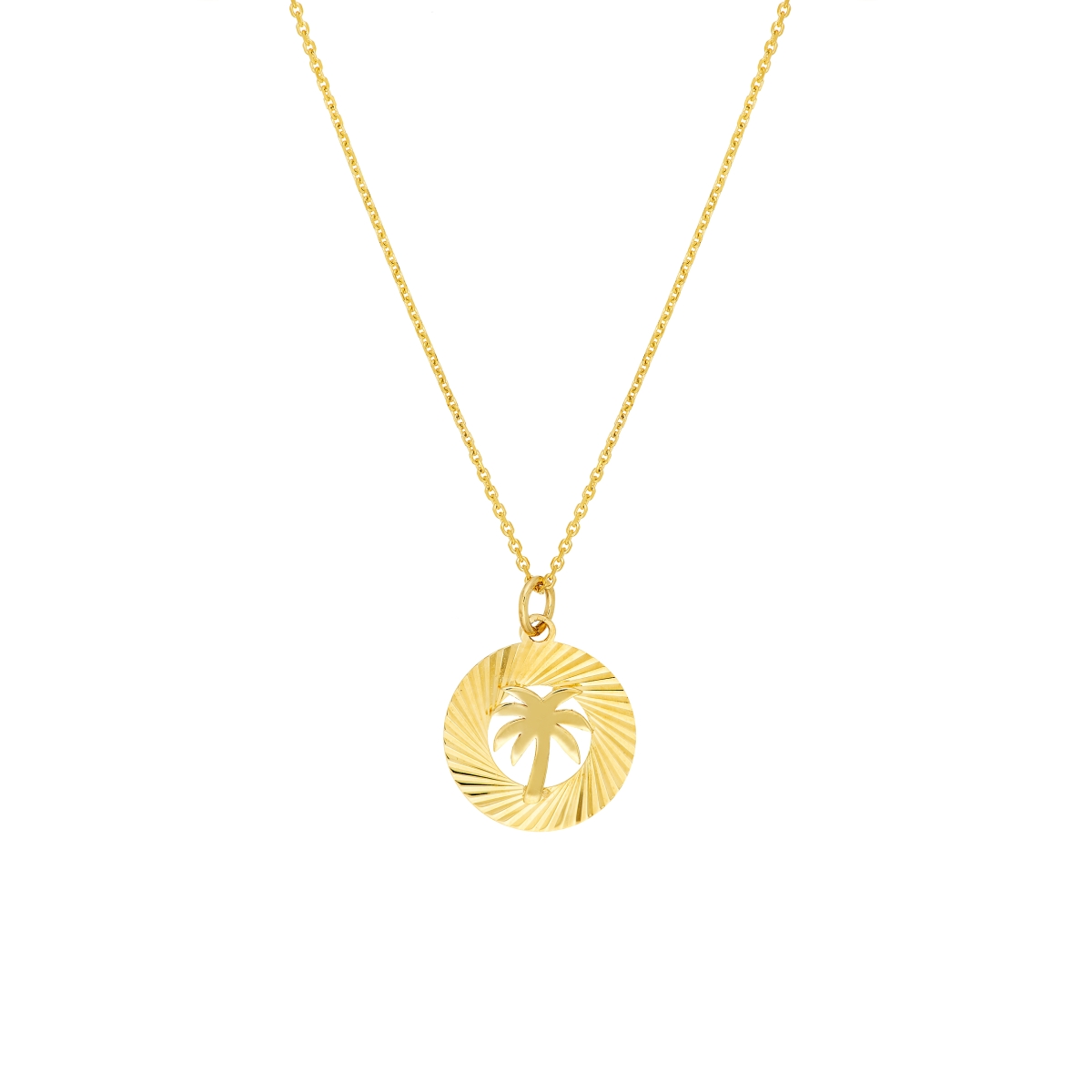 UBS015038366-14Y-18 14K Yellow Gold Fluted Palm Tree Medallion Adjustable Necklace & Lobster Lock