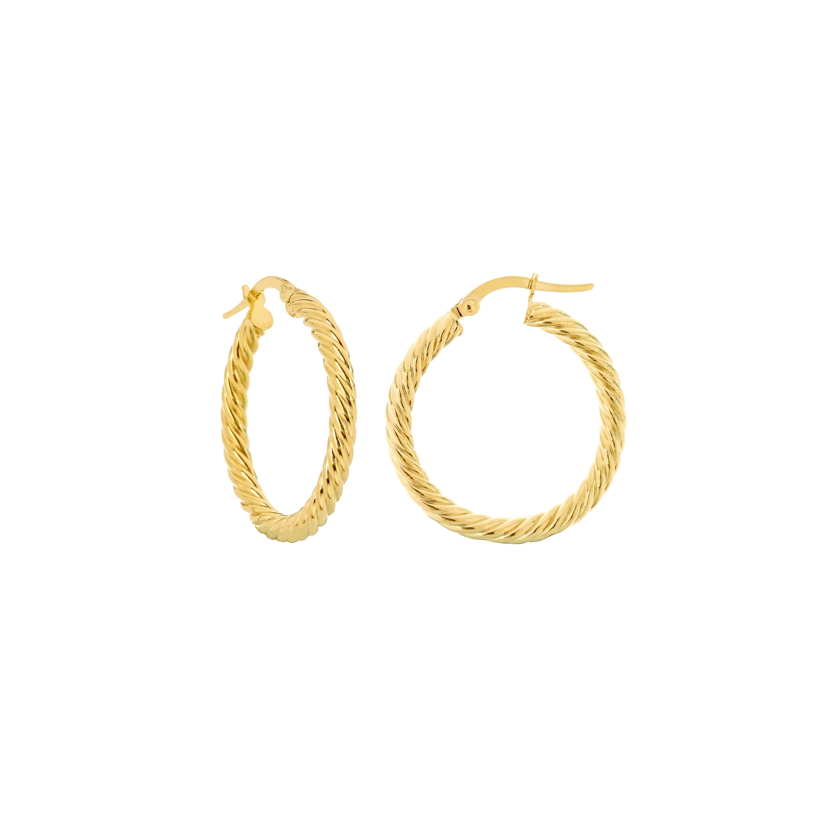 UBS014003922-14Y 14K Yellow Gold 3 x 25 mm Rope Twist Hoop Earrings with Hinge Clasp