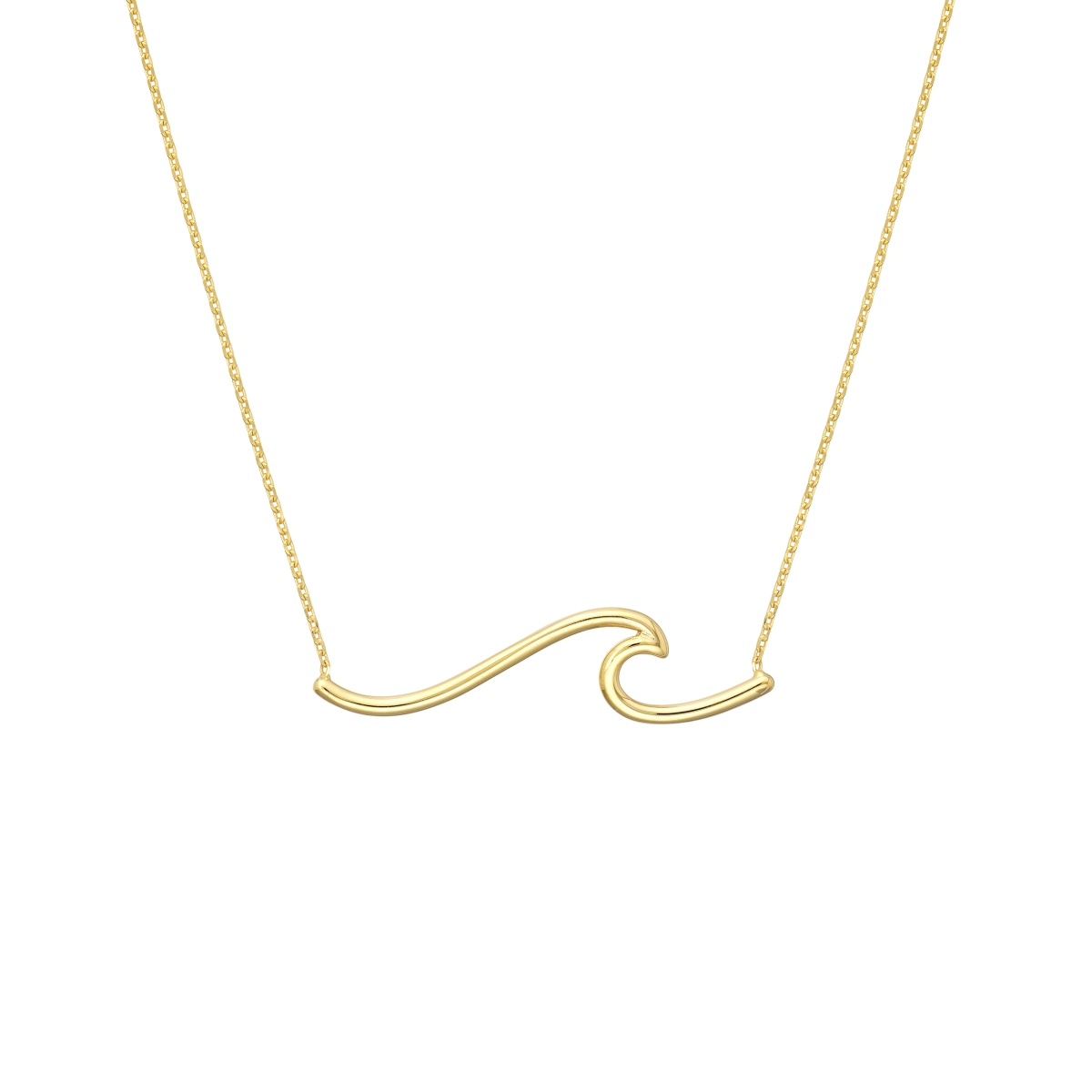UBS015035052-14Y-18 14K Yellow Gold E2W Plain Wave Adjustable Necklace with Spring Ring Closure
