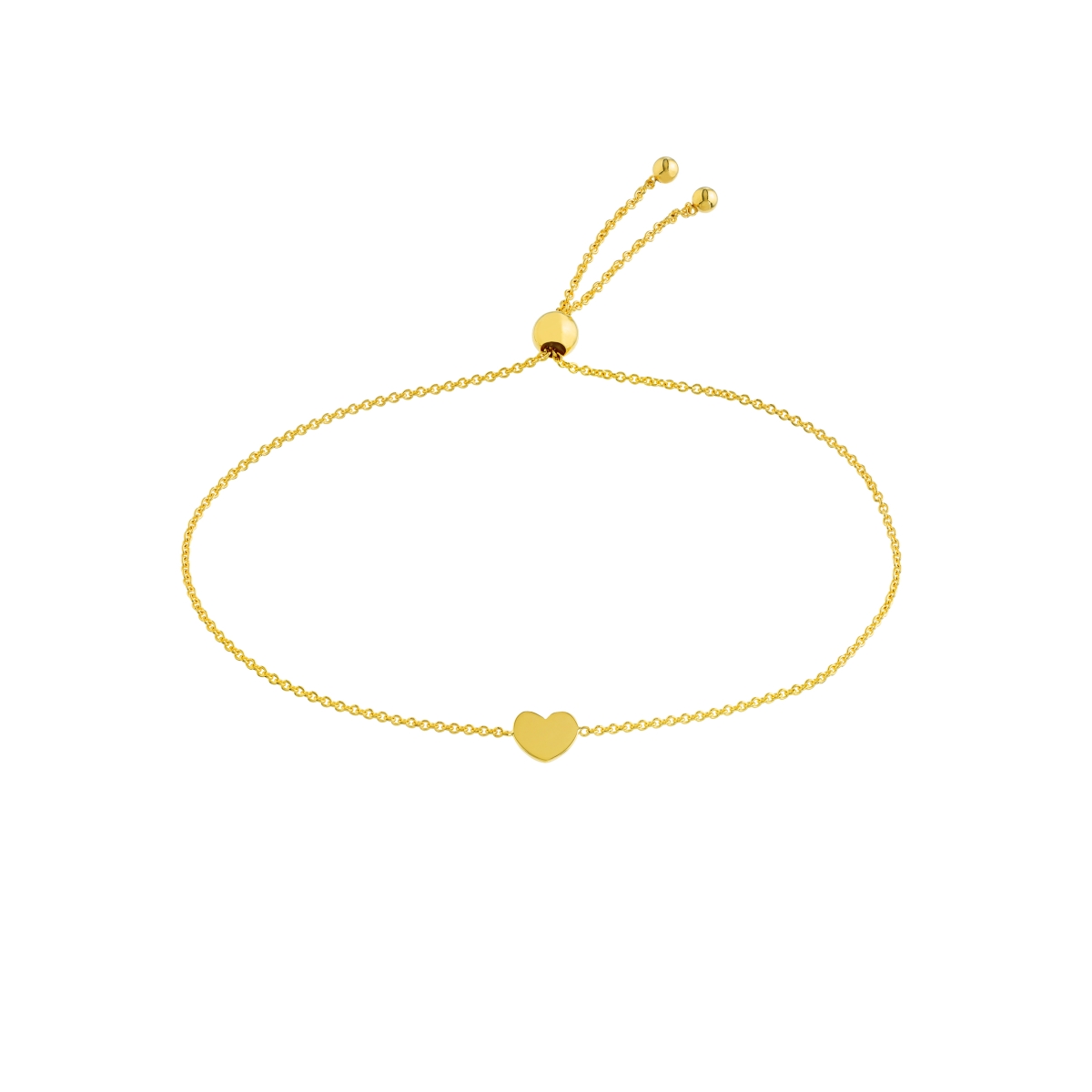 UBS015035600-14Y-9.50 14K Yellow Gold Mini Heart Bolo Bracelet with Adjustable Slider Bead