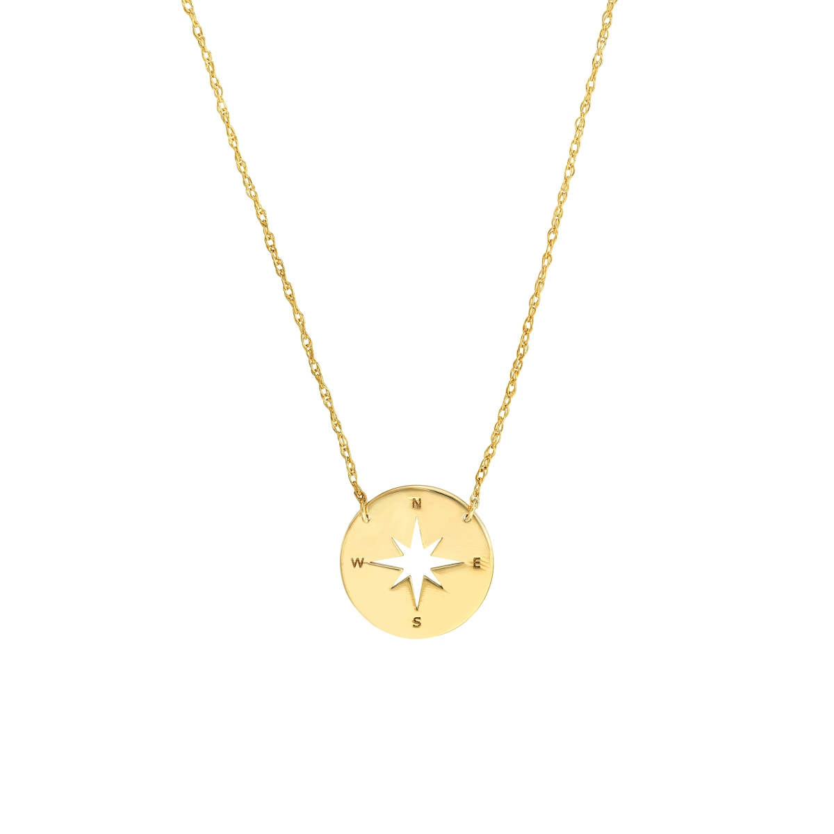 UBS015036406-14Y-18 14K Yellow Gold Mini Compass Adjustable Necklace with Spring Ring Closure