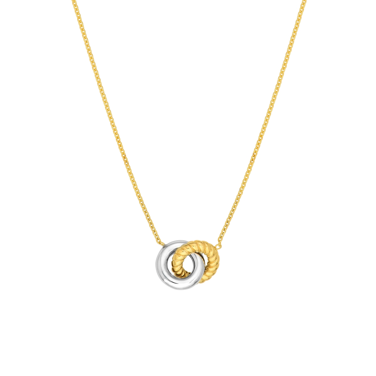 UBS015044021-14YB-18 14K Yellow & White Gold 2T Polished Textured Single Station Neck with Pear Shape Lobster Lock