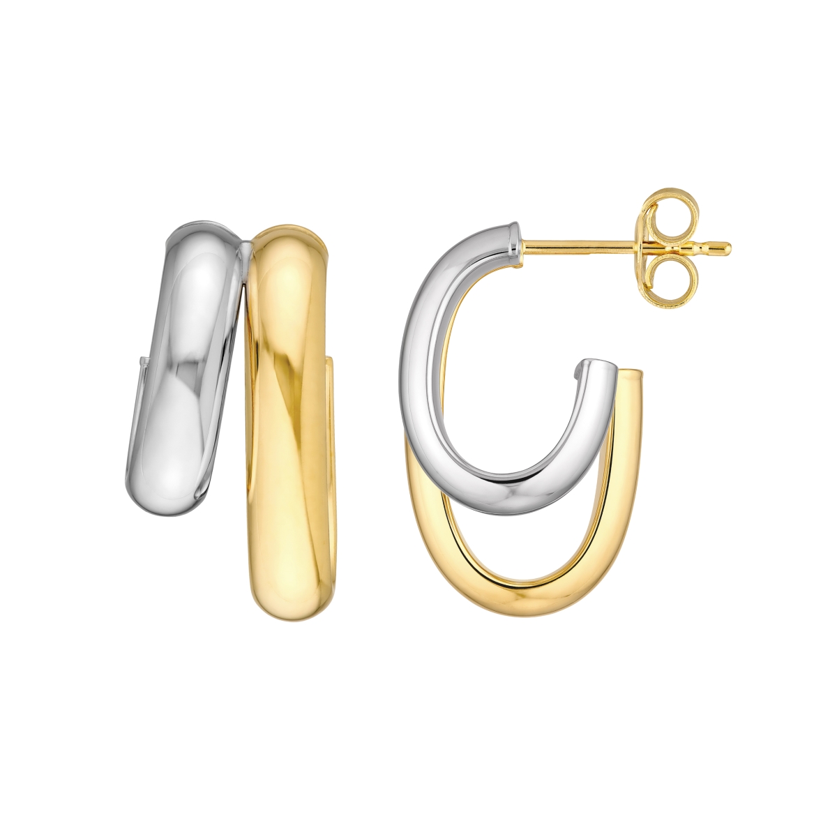 UBS014024736-14YB 14K Yellow & White Gold 2-Tone Side By Side Open Hoop Post Earrings