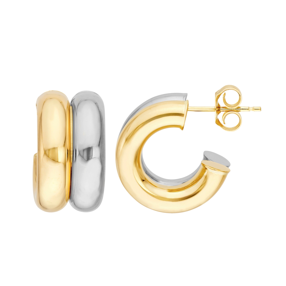 UBS014024459-14YB 14K Yellow & White Gold 15 mm 2-Tone Small Double Open Hoop Earrings