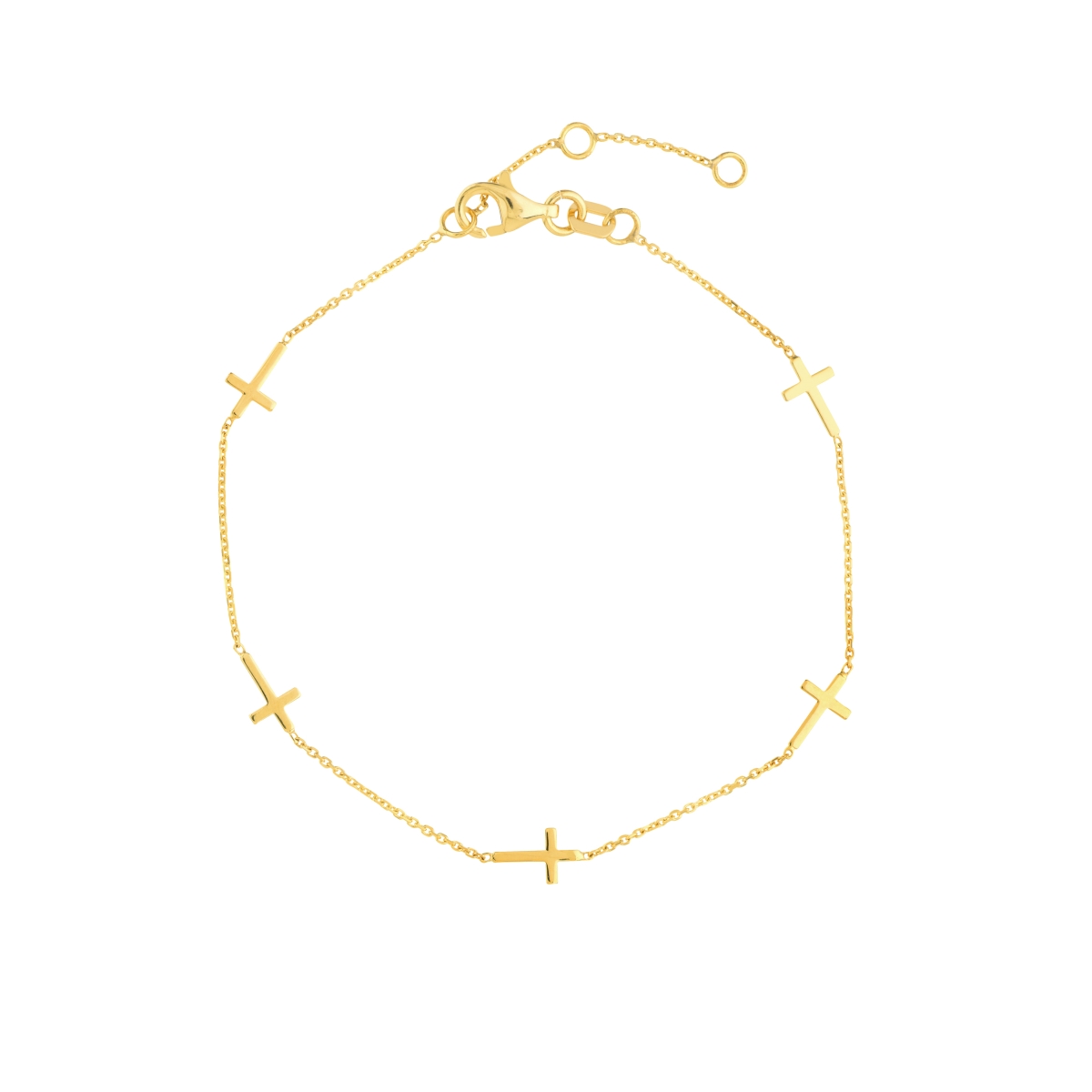 UBS015038194-14Y-7.25 14K Yellow Gold Five E2W Mini Cross Stations Adjustable Bracelet & Lobster Lock