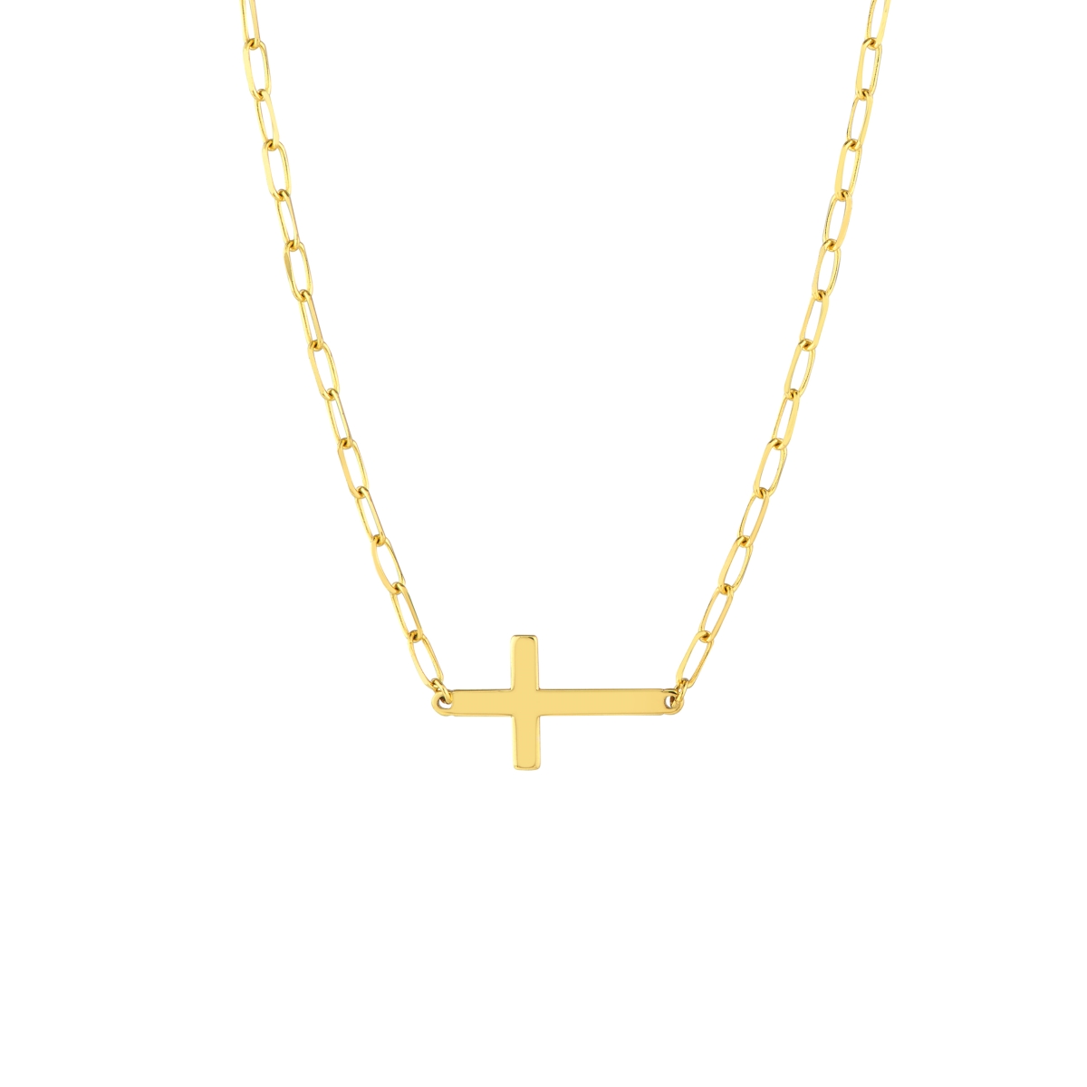 UBS015039478-14Y-18 14K Yellow Gold 15 x 8 mm E2W Cross with 1.7 mm Paperclip Chain & Spring Ring Closure