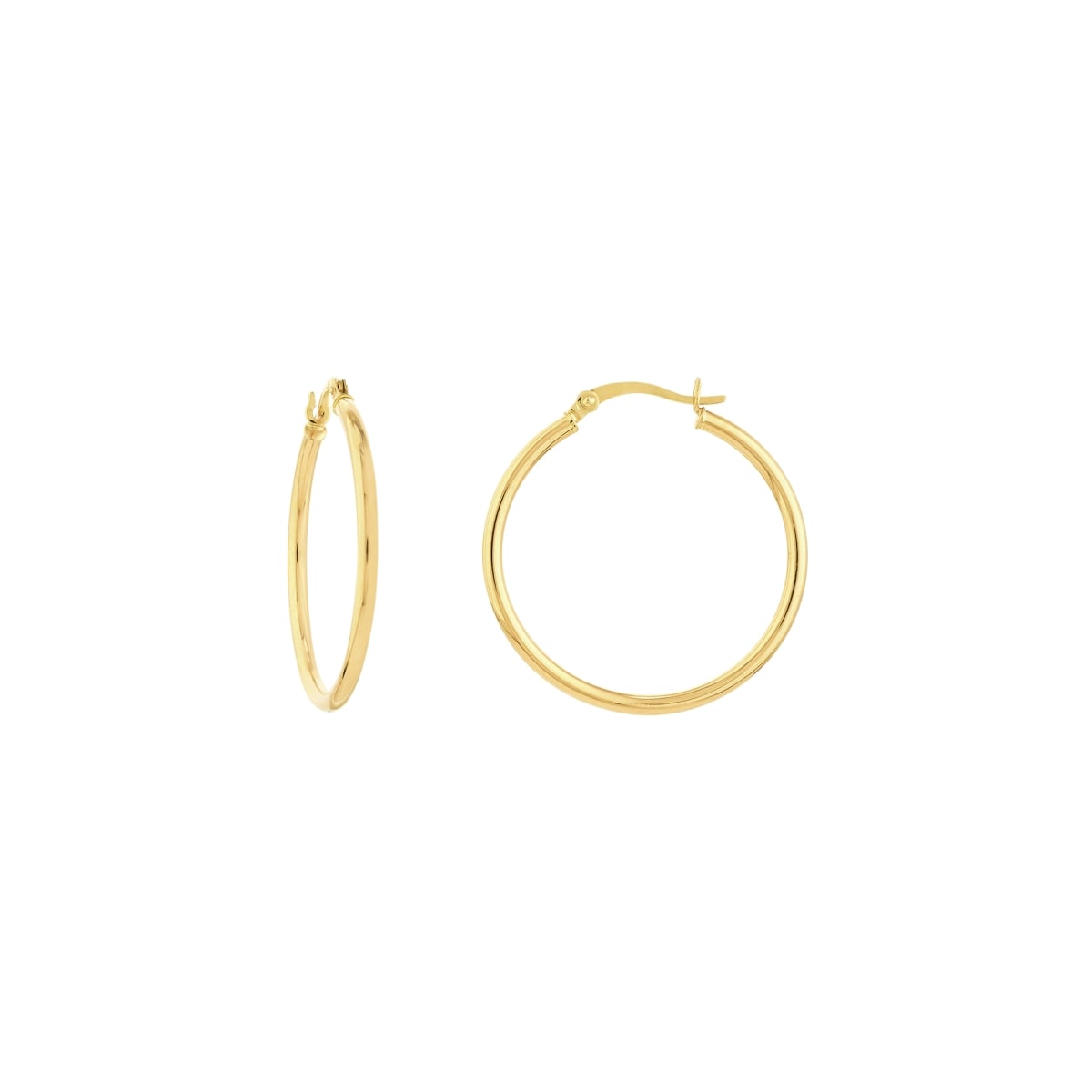UBS014001737-10Y 10K Yellow Gold 2 x 30 mm Round Tube Polished Hoop Earring with Hinge Clasp