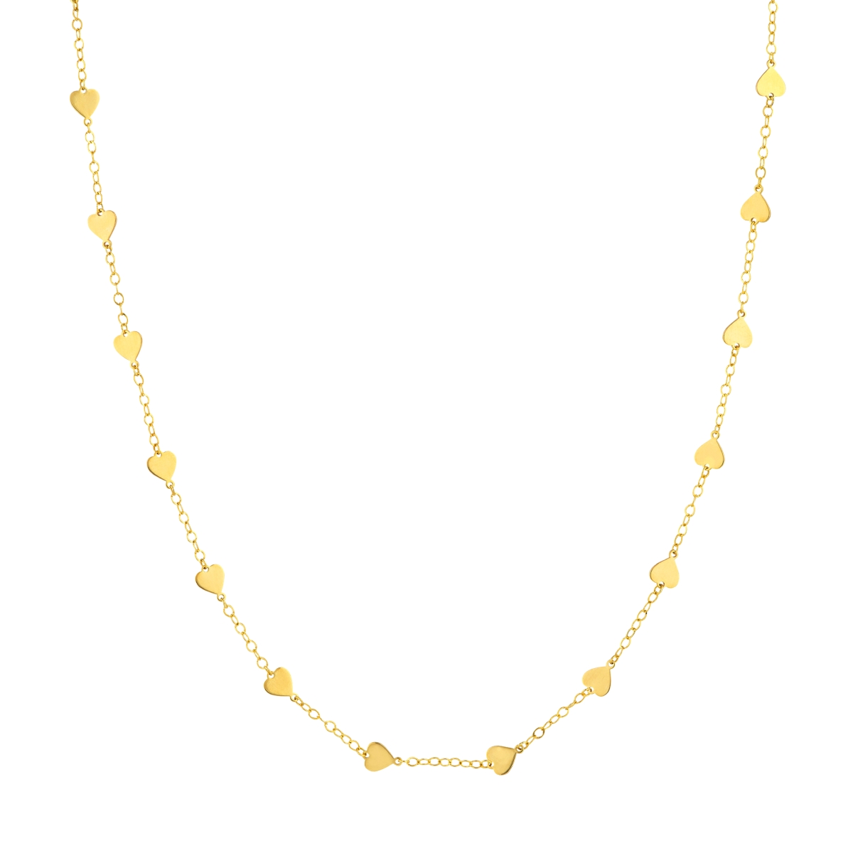 UBS015039600-14Y-18 14K Yellow Gold Heart Station Double Curb Necklace with Lobster Lock