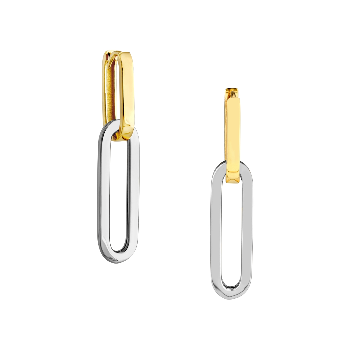UBS014024560-14YB 14K Yellow & White Gold 2T Paperclip Hoop Earrings with Hidden Hinge Closure