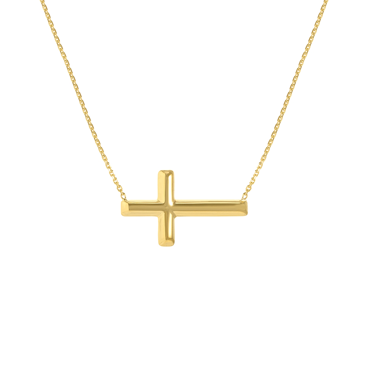 UBS015020713-14B-18 14K White Gold E2W Small Sideways Cross Adjustable Necklace with Lobster Lock