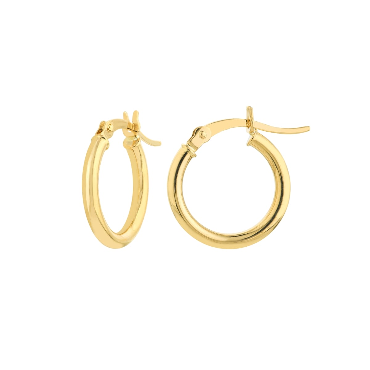 UBS014001734-10Y 10K Yellow Gold 2 x 15 mm Round Tube Polished Hoop Earring with Hinge Clasp