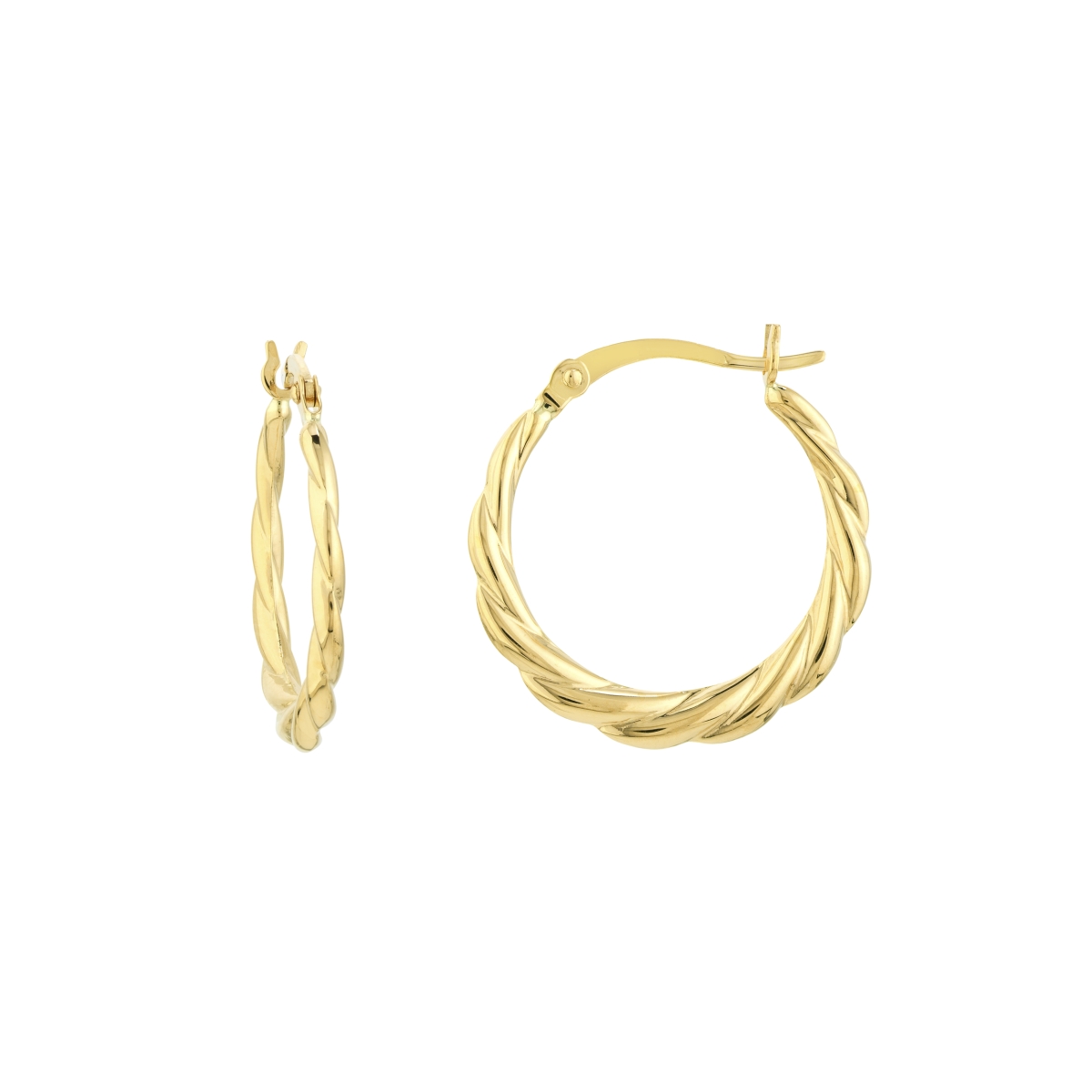 UBS014019969-14Y 14K Yellow Gold Tight Twist Back to Back Round Hoop Earrings with Hinge Clasp