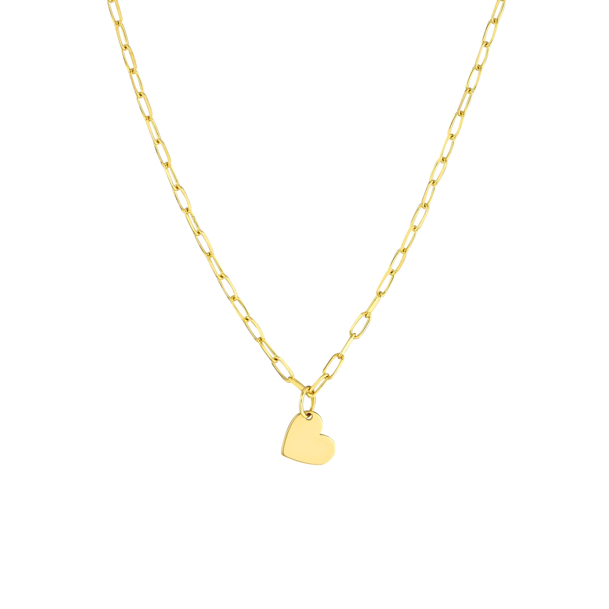 UBS015039371-14Y-18 14K Yellow Gold 7.40 mm Dangle Heart Necklace with 1.7 mm Paperclip Chain & Spring Ring Closure