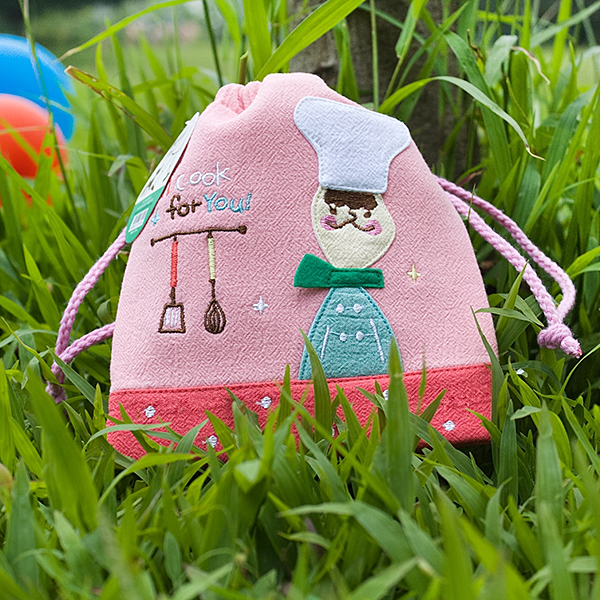 Picture of  BE-11-PINK 5.7 x 6.7 in. Cook for you - Embroidered Applique Fabric Art Draw String Bag &amp; Drawstring Pouch