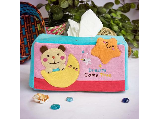 Picture of  K-204-BEAR 8.7 x 4.5 x 4.5 in. Bear &amp; Moon - Embroidered Applique Fabric Art Tissue Box Cover Holder