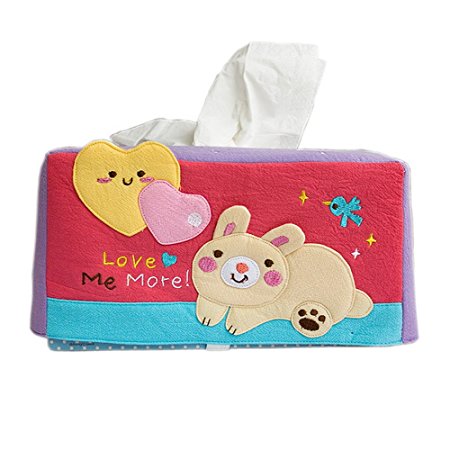 Picture of  K-204-RABBIT 8.7 x 4.5 x 4.5 in. Rabbit &amp; Heart - Embroidered Applique Fabric Art Tissue Box Cover Holder