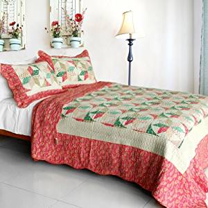 Picture of  DOY211-23 Mio Dolce Sogno - Cotton 3 Pieces Vermicelli-Quilted Striped Patchwork Quilt Set  Full &amp; Queen Size - Pink