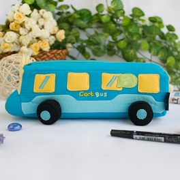 Picture of  HQ-2-BLUE 7.7 x 2.8 x 2.4 in. Cat Bus - Embroidered Applique Pencil Pouch Bag  Cosmetic Bag &amp; Carrying Case
