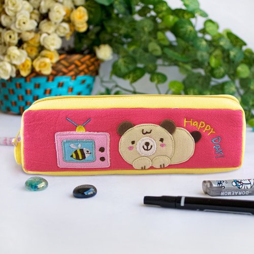 Picture of  K-218-BEAR 7.5 x 2.5 x 1.6 in. Happy Day - Embroidered Applique Pencil Pouch Bag  Cosmetic Bag &amp; Carrying Case