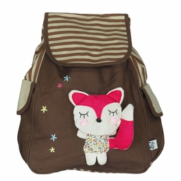 Picture of  K276-1-COFFEE Cute Fox Fabric Art School Backpack Outdoor Daypack  Maroon