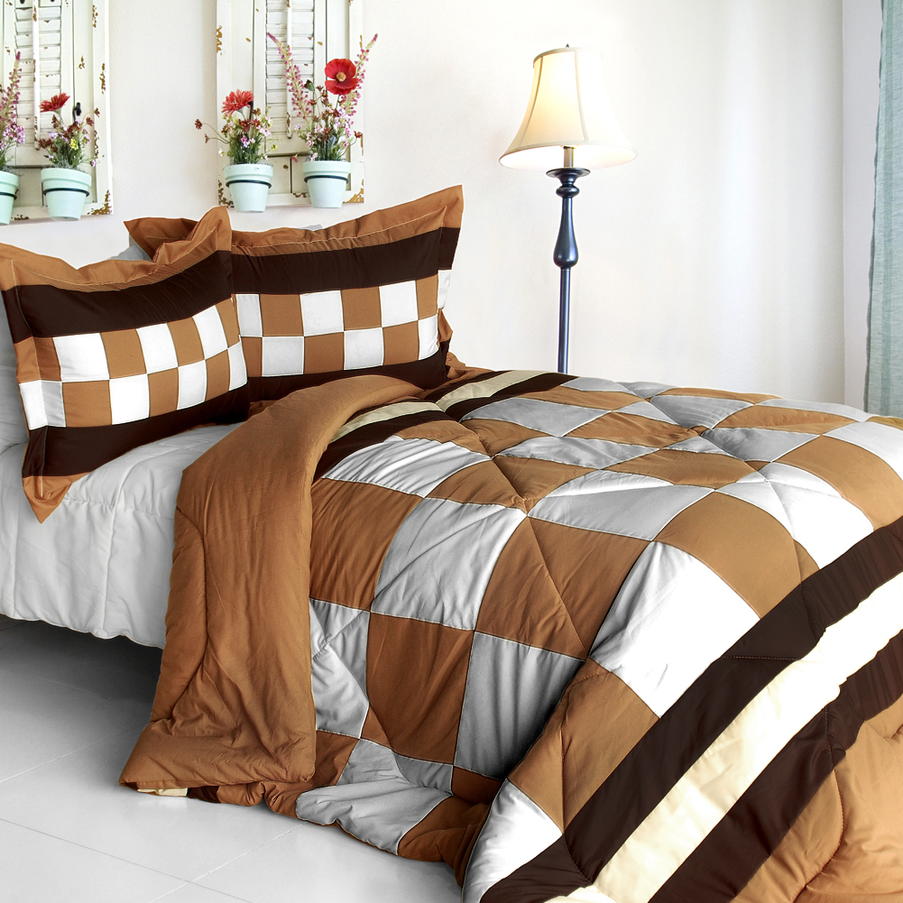 Picture of  ONITIVA-CFT01026-1BRK-MPTP Happy Song - Quilted Patchwork Down Alternative Comforter Set  Twin Size - Brown