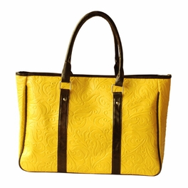 Picture of  FB-XX190-YELLOW Bohemia Carved Patterns - Yellow Leatherette Satchel Bag Handbag Purse  Yellow