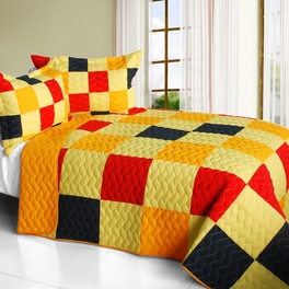 Football Glory - 3 Pieces Vermicelli-Quilted Patchwork Quilt Set  Full & Queen Size - Yellow