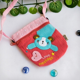 Picture of  K-166-BEAR 4.8 x 5.2 in. Love Message - Embroidered Applique Mini Swingpack Bag Purse  Wallet Bag &amp; Camera Bag