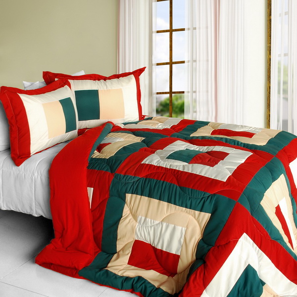 Picture of  ONITIVA-CFT01018-23BDR-MPTP In My Life A - Quilted Patchwork Down Alternative Comforter Set  Full &amp; Queen Size - Red
