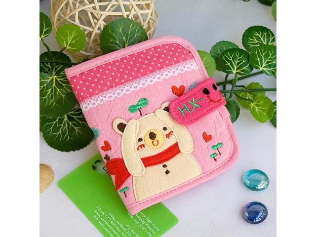 Picture of  HX-10-PINK 4.7 x 3.7 in. Yellow Bear - Embroidered Applique Fabric Art Wallet Purse &amp; Card Holder
