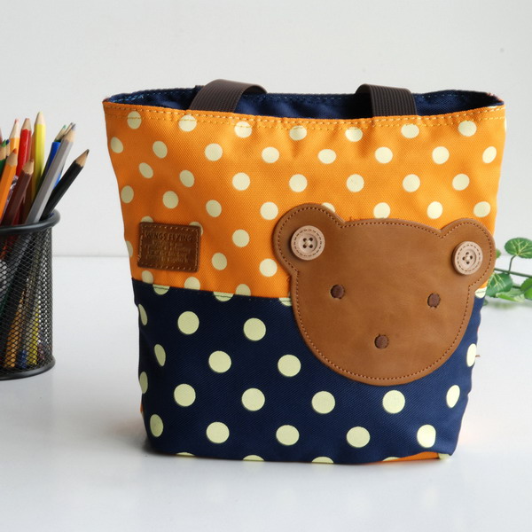 Picture of  KB-BXY8022-ORANGE 9.4 x 2.7 x 7.8 in. Bear Orange - Blancho Applique Kids Fabric Art Mini Shopper Bag &amp; Tote Bag  Orange