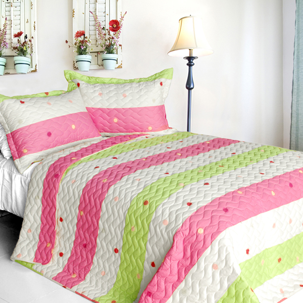 Colorful Life - Cotton 3 Pieces Vermicelli-Quilted Patchwork Quilt Set  King Size - Multicolor